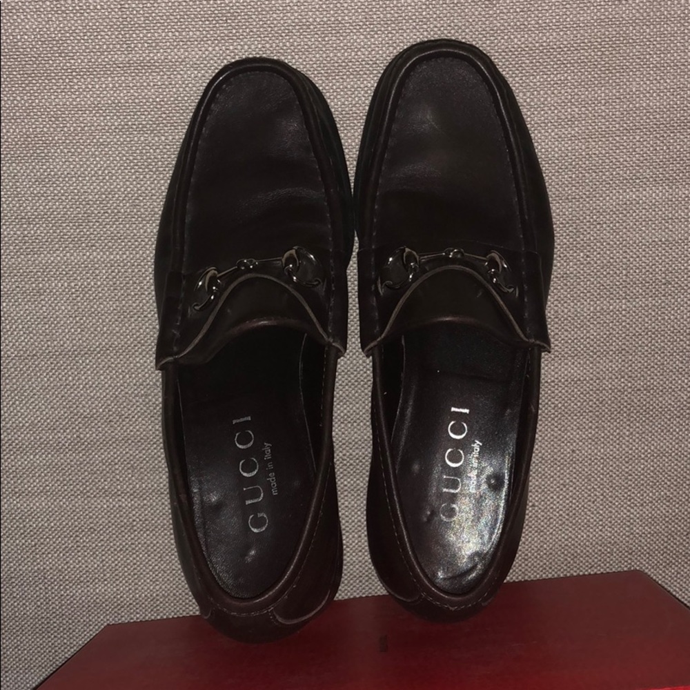 Brown Gucci men leather loafers size 9.5